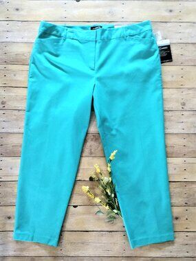 Liz Claiborne Career Emma Slim Leg Ankle Trousers 18 Turquoise Flat Front